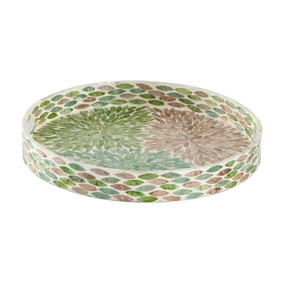 CC Home Furnishings Abstract Capiz Floral Round Tray with Handles - 13.75"