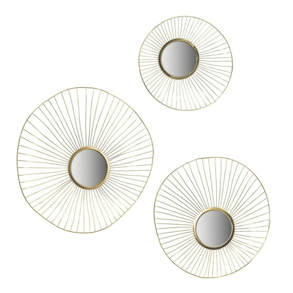 CC Home Furnishings Abstract Forged Iron Wall Mirrors - 26" - Gold - Set of 3