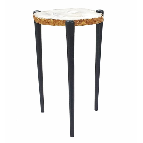 CC Home Furnishings Agate Side Table with Metal Legs - 17.75" - Black and White