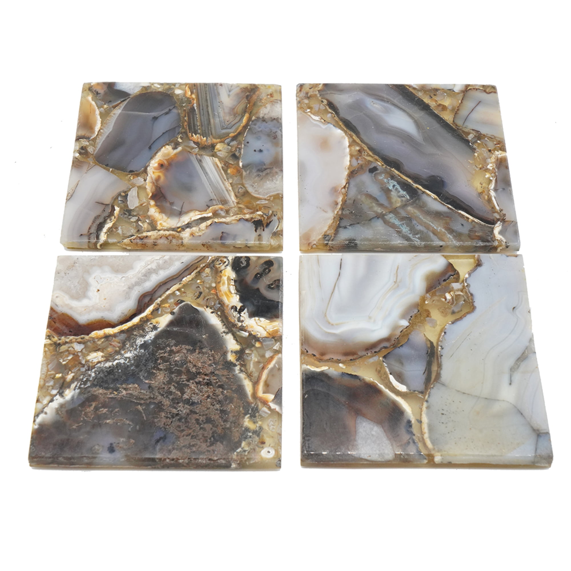 Gray Agate Stone Square Coasters - 4" Set of 4