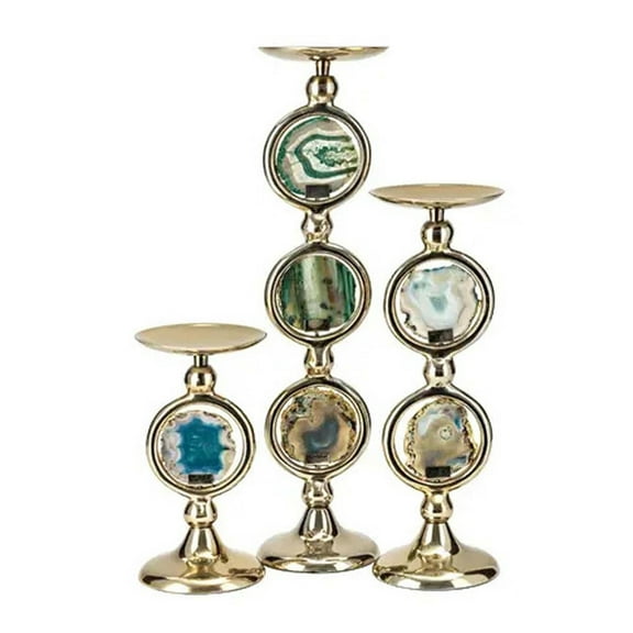 CC Home Furnishings Aluminum Pillar Candle Holders with Agate Slice Accent - 22" - Gold - 3ct