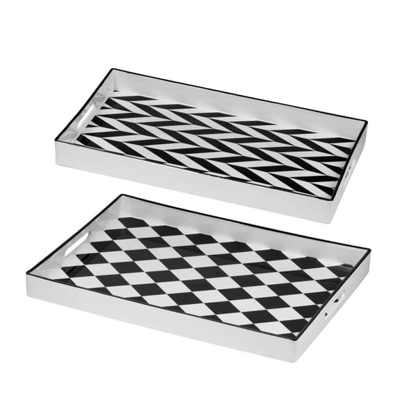 CC Home Furnishings Chevron and Diamond Rectangular Trays - 19" - Set of 2
