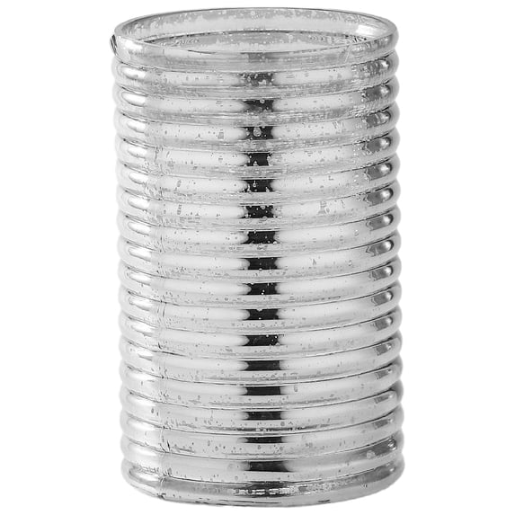 CC Home Furnishings Cylindrical Corrugated Hand Blown Glass Vase - 7.5" - Silver