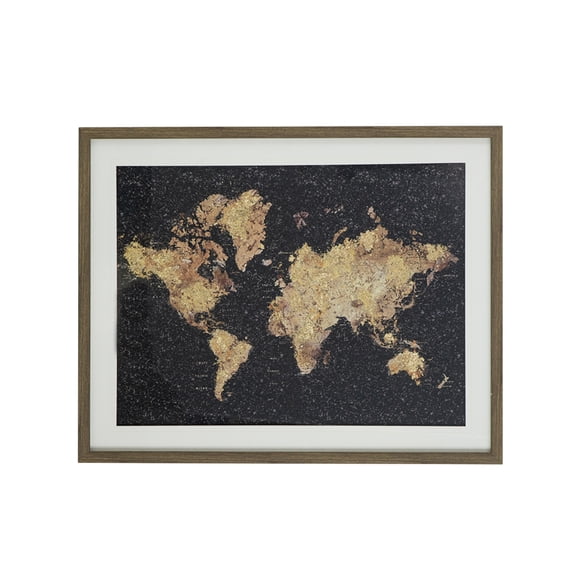 CC Home Furnishings World Map Framed Wall Art - 22.5" x 28.5" - Black and Gold