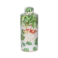 thumbnail image 1 of CC Home Furnishings Flamingo Leaf Porcelain Lidded Jar - 17.75" - White and Green, 1 of 5