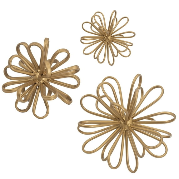 CC Home Furnishings Spherical Floral Statuaries - 9.5" - Gold - Set of 3