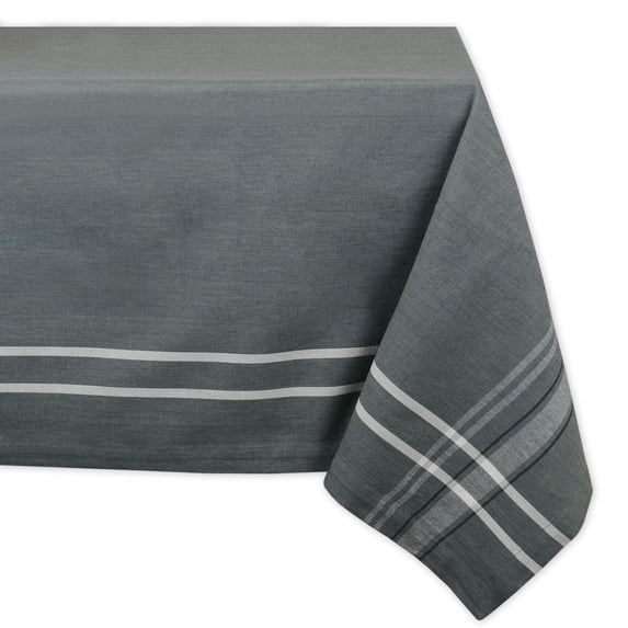 CC Home Furnishings French Striped Rectangular Cotton Tablecloth - 120" - Iron Gray and White