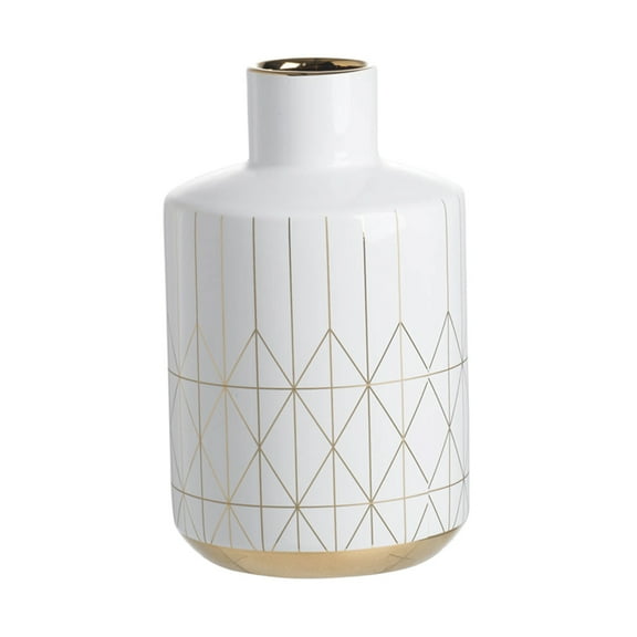 CC Home Furnishings Geometric Diamond Round Ceramic Vase - 9.5" - White and Gold