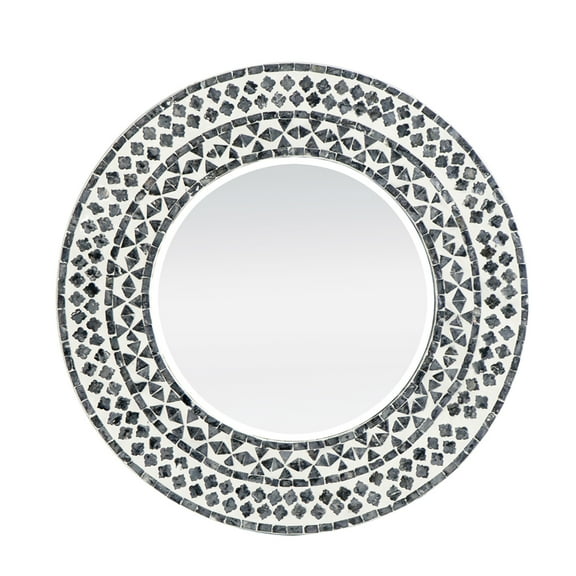 CC Home Furnishings Geometric Mosaic Round Wall Mirror - 24" - Black and White