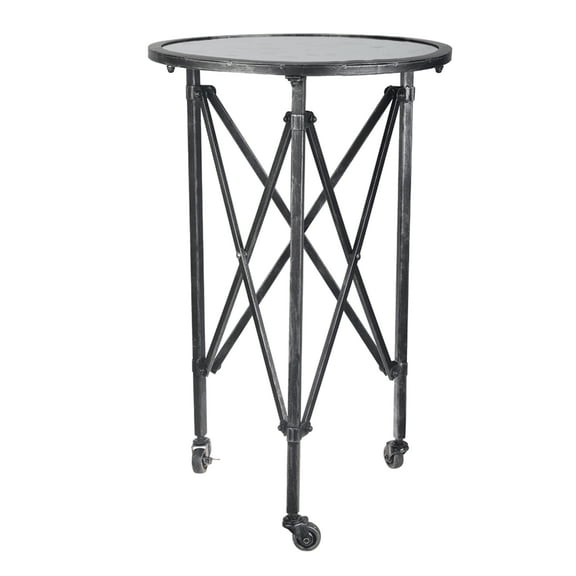 CC Home Furnishings Round Side Table with Glass Top and Wheels - 26.5" - Antique Silver