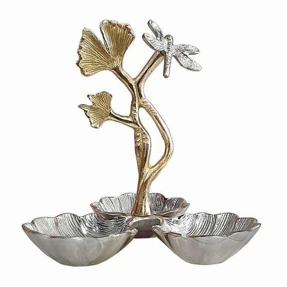 CC Home Furnishings Ginkgo Leaf Aluminum Nut Bowl with Dragonfly - 8.75"