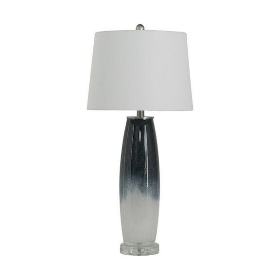 CC Home Furnishings Two-Toned Glass Table Lamp with White Linen Drum Shade - 28.25"