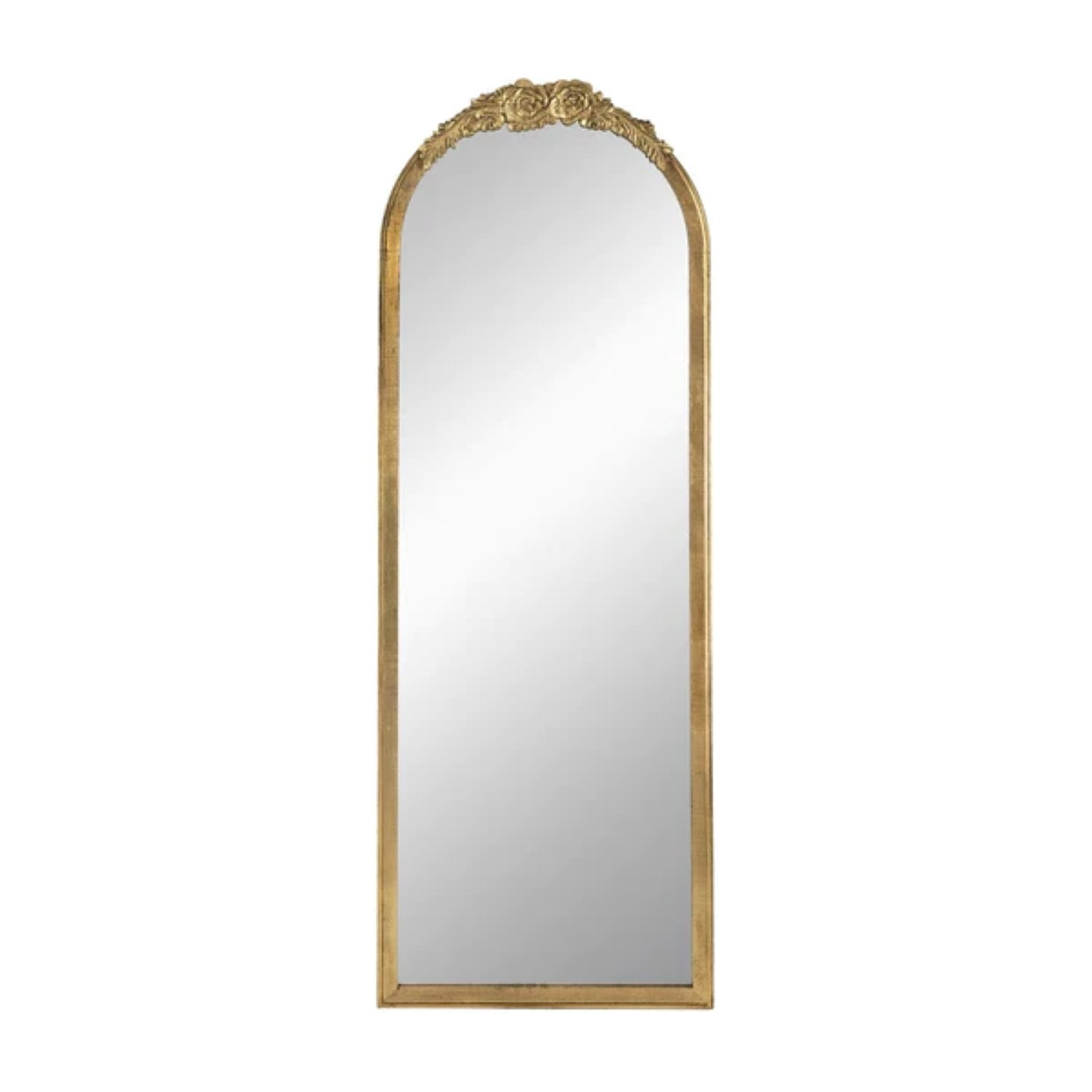 Victorian Gold Framed Floral Arched Floor Mirror, 55.5"