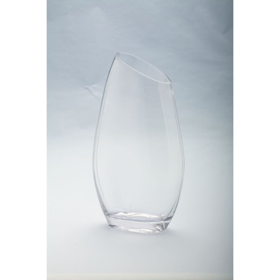 Handblown Angled Rim Glass Vase - 12" - Clear