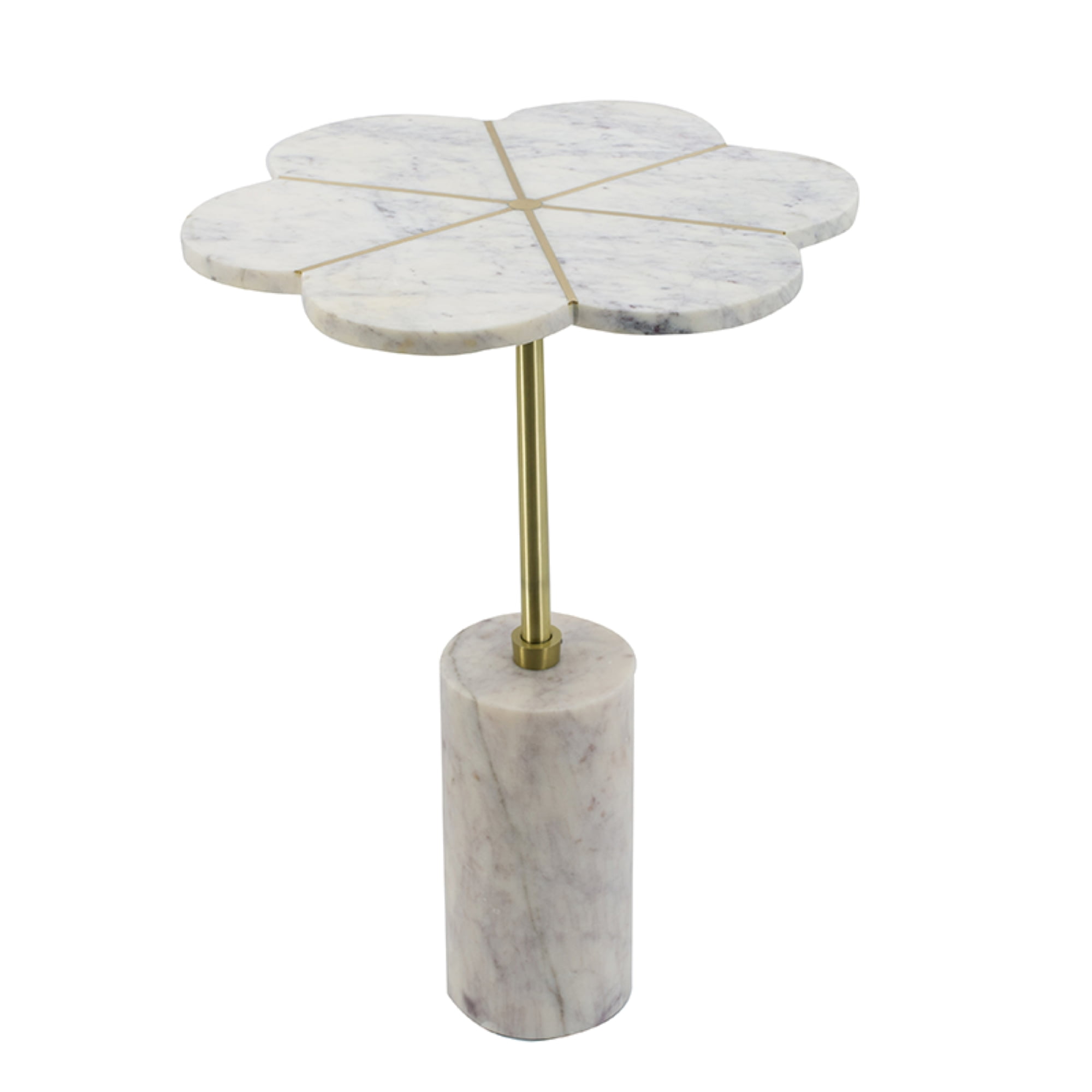 White and Gold Flower Shaped Marble and Brass Table