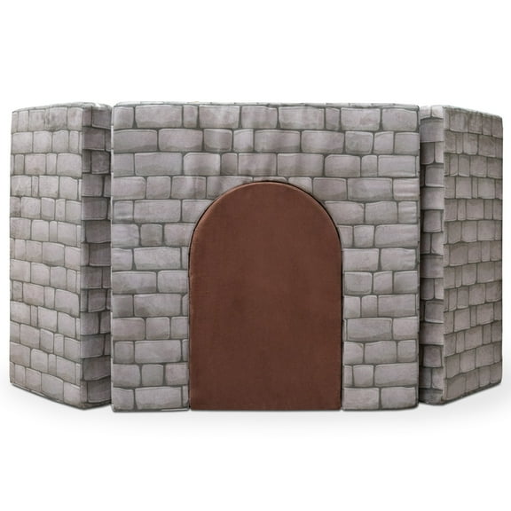 CC Home Furnishings Kids Medieval Three Walled Castle Gate Barricade with Drawbridge - 64" - Gray