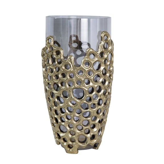 CC Home Furnishings Large Honeycomb Pattern Aluminum Glass Vase - 15" - Black and Gold
