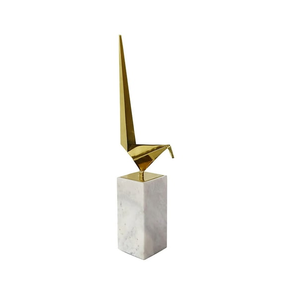 CC Home Furnishings Large Origami Bird Statue on Marble Base - 20.5" - Gold