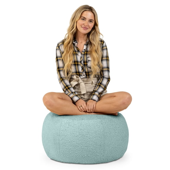 CC Home Furnishings Large Plush Faux Shearling Round Pouf Ottoman - 25 - Green