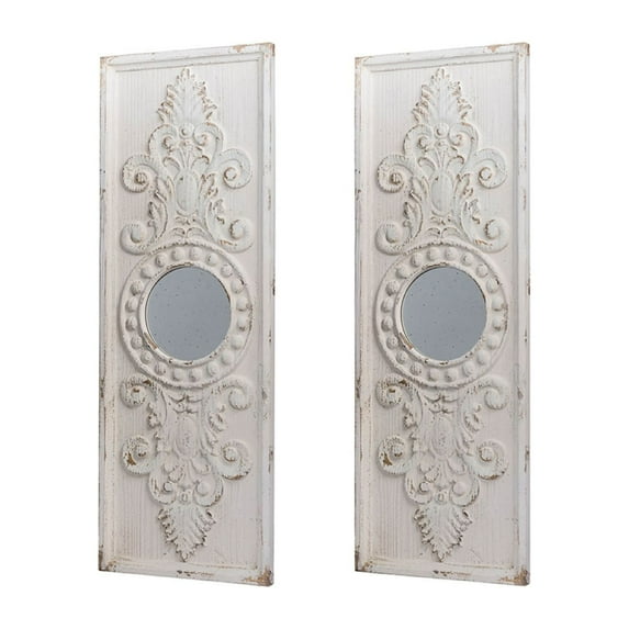 CC Home Furnishings Large Rectangular Wooden Wall Plaques with Mirror - 48" - Set of 2