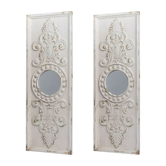 CC Home Furnishings Large Rectangular Wooden Wall Plaques with Mirror - 48" - Set of 2