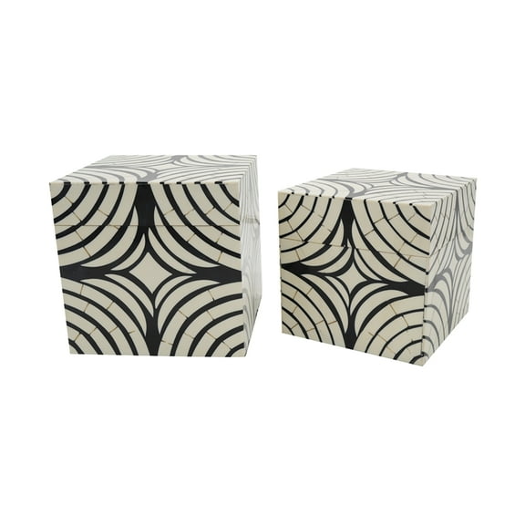 CC Home Furnishings Lidded Square Storage Boxes - 8" - Black and White - Set of 2