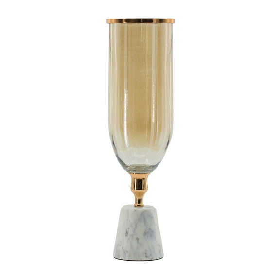 CC Home Furnishings Luster Tapered Glass Vase with Marble Base - 18.75" - Gold and White