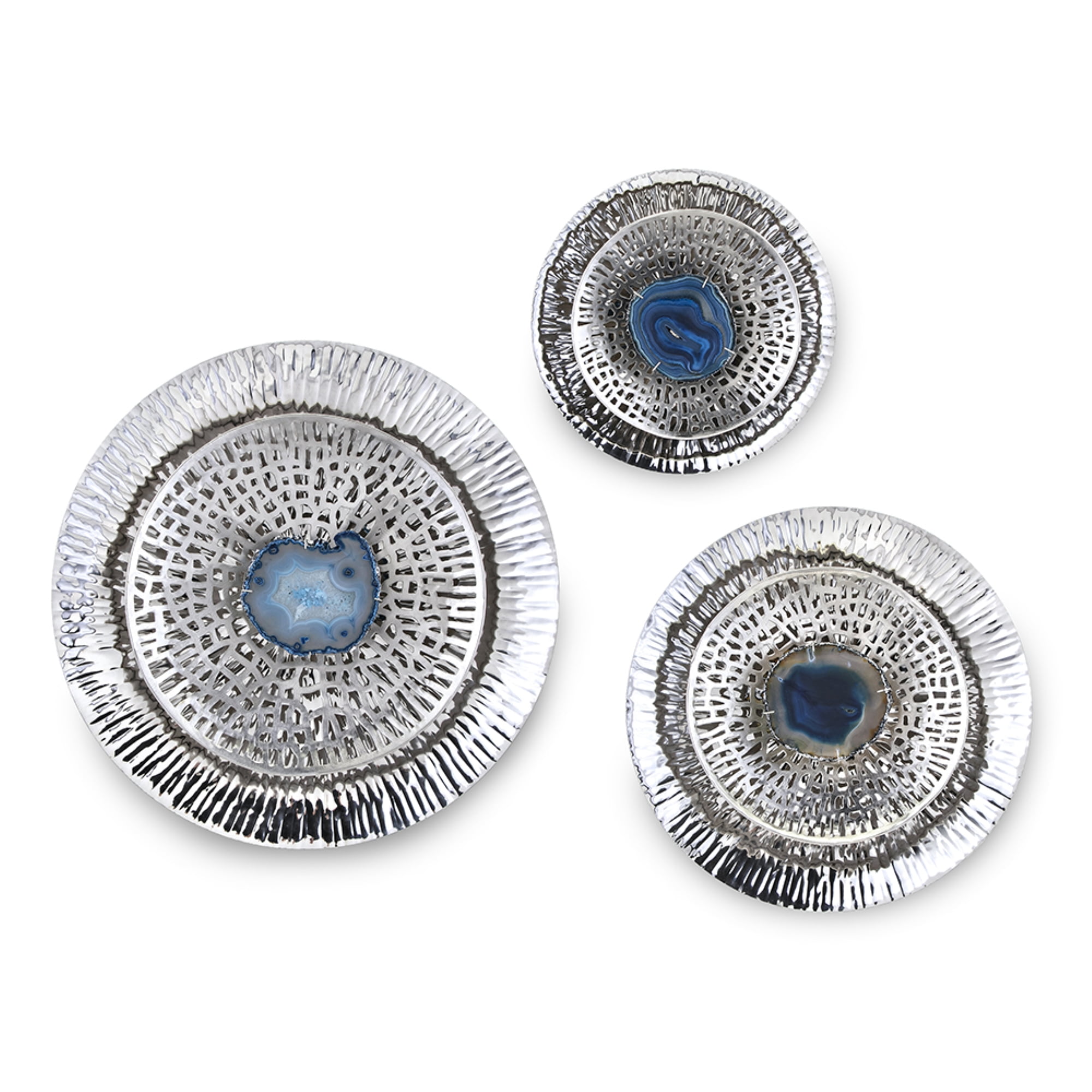Dex 20'' Metallic Silver and Blue Agate Wall Decorations Set