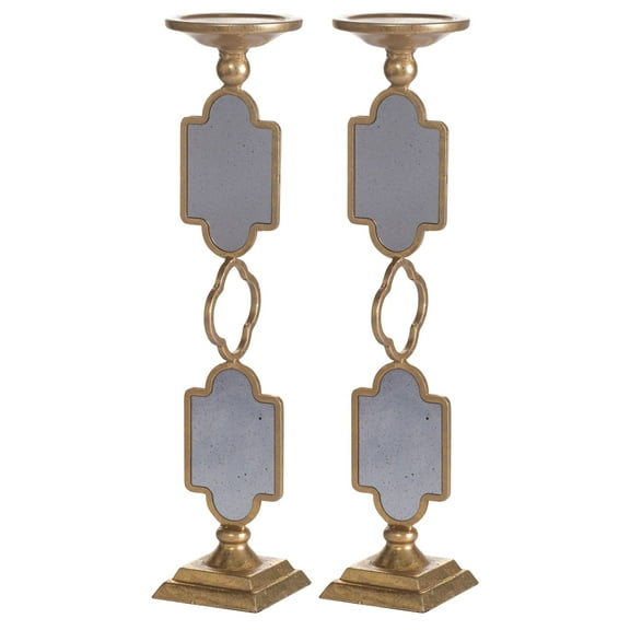 CC Home Furnishings Mirrored Candle Holders - 16.75" - Gold - Set of 2