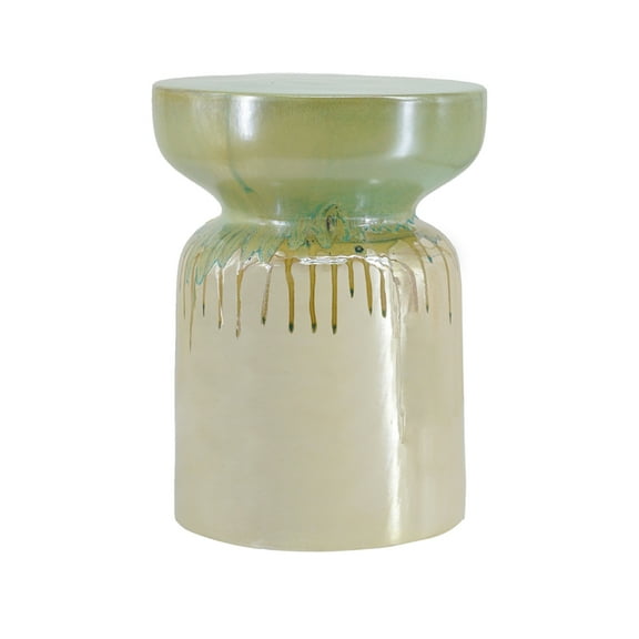 CC Home Furnishings Coastal Style Ceramic Garden Stool - 18" - Green and Taupe Brown
