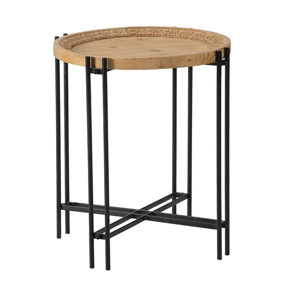 CC Home Furnishings Round Wooden Side Table in Pin Legs - 24" - Brown and Black