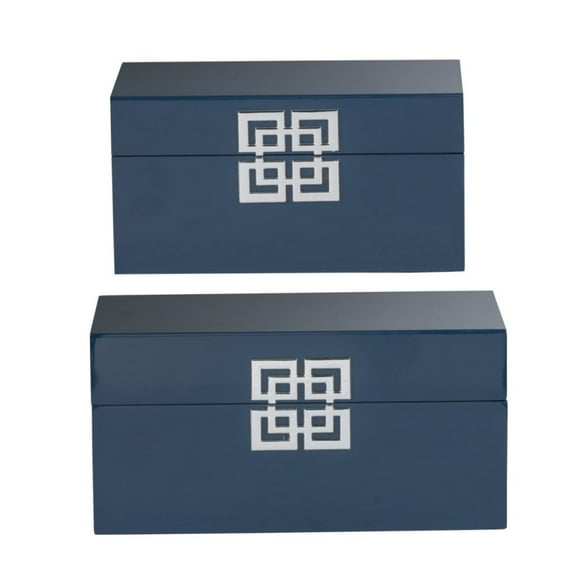 CC Home Furnishings Geometric Boxes - 13.5" - Navy Blue - Set of 2