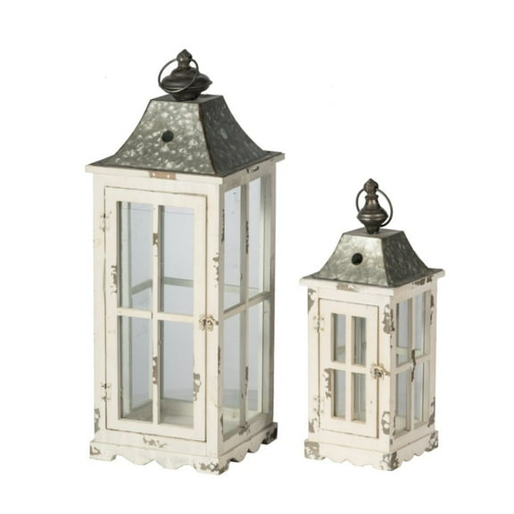 CC Home Furnishings Weathered Style Lanterns with Handle - 27.5" - White - Set of 2