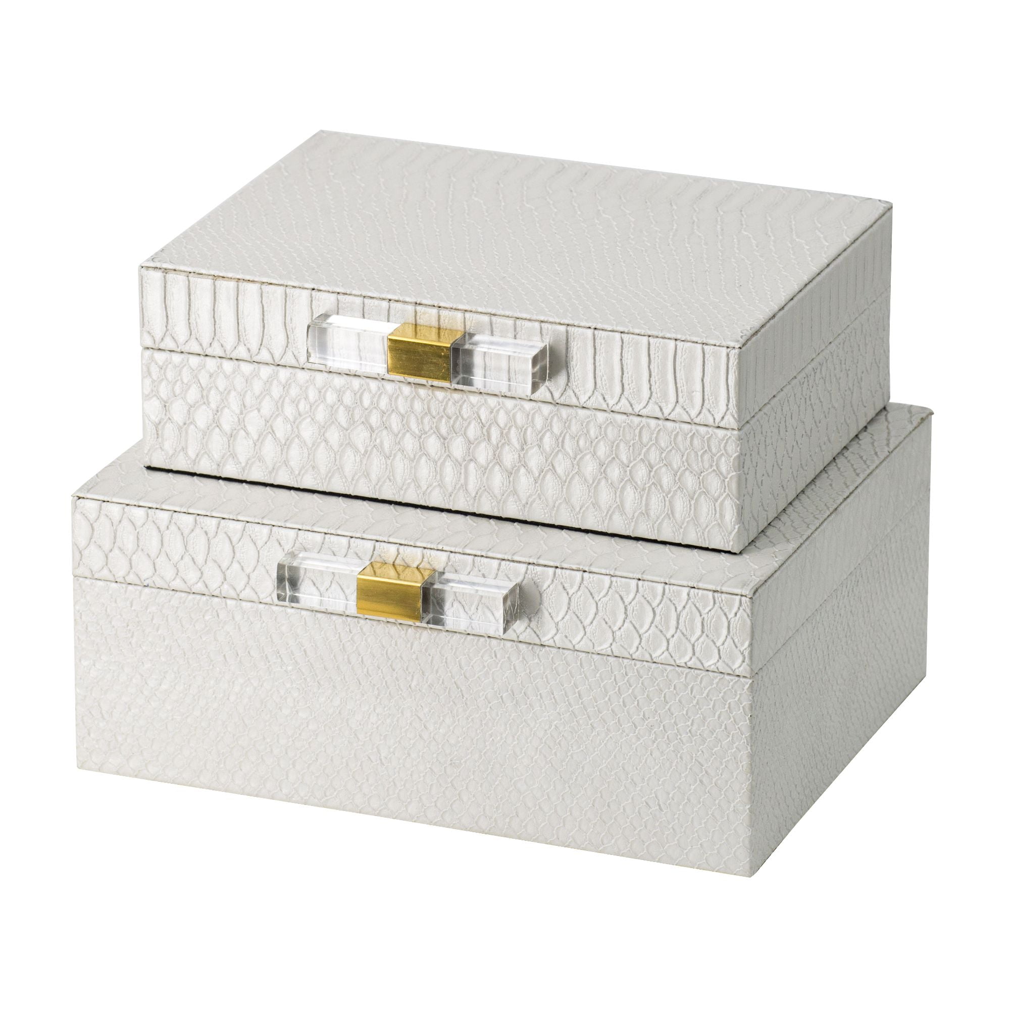 CC Home Furnishings Set of 2 White and Gold Contemporary Rectangular