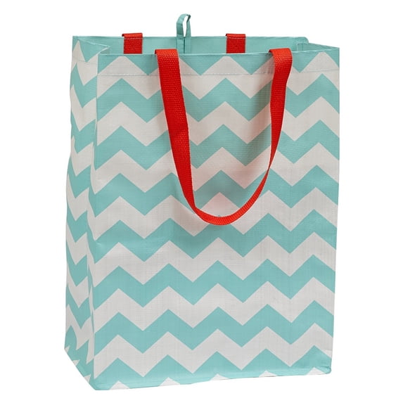 CC Home Furnishings Set of 3 Blue and White Chevron Patterned Reusable Shopping Bags 15"