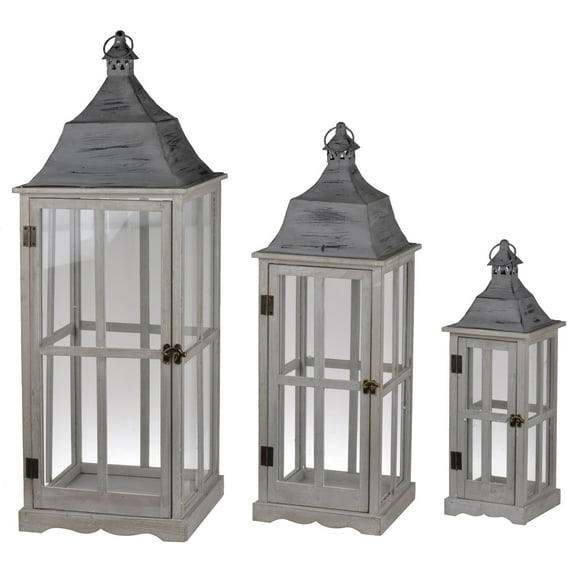 CC Home Furnishings Window Scape Wooden Lanterns - 36.25" - Gray - Set of 3