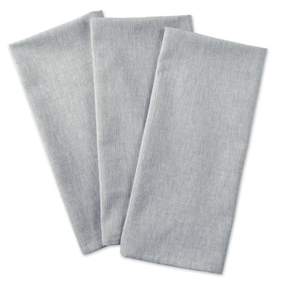 CC Home Furnishings Solid Chambray Cotton Kitchen Dish Towels - 30" - Light Gray - Set of 3