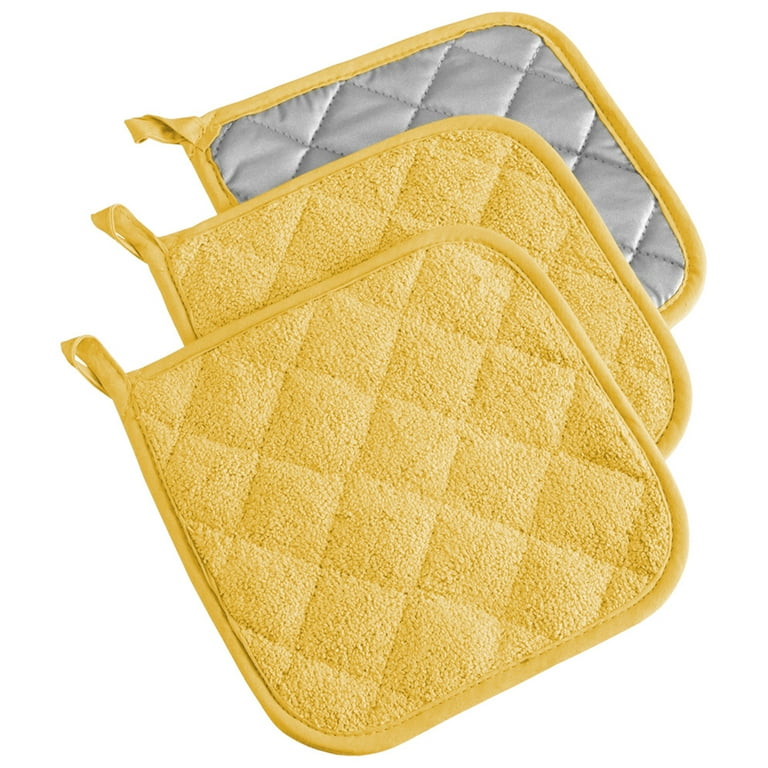 Set of 3 Yellow and Silver Colored Terry Cloth Square Potholders 7