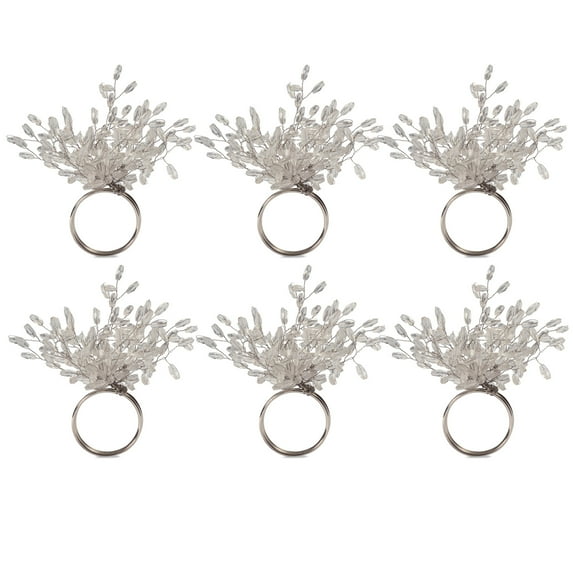 CC Home Furnishings Set of 6 Silver Colored Beaded Burst Napkin Rings 4"