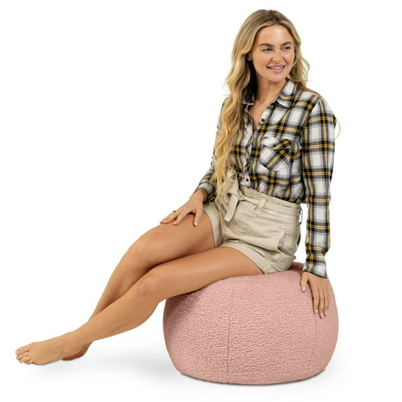 CC Home Furnishings Small Shearling Handcrafted Round Pouf Ottoman - 20 - Pink