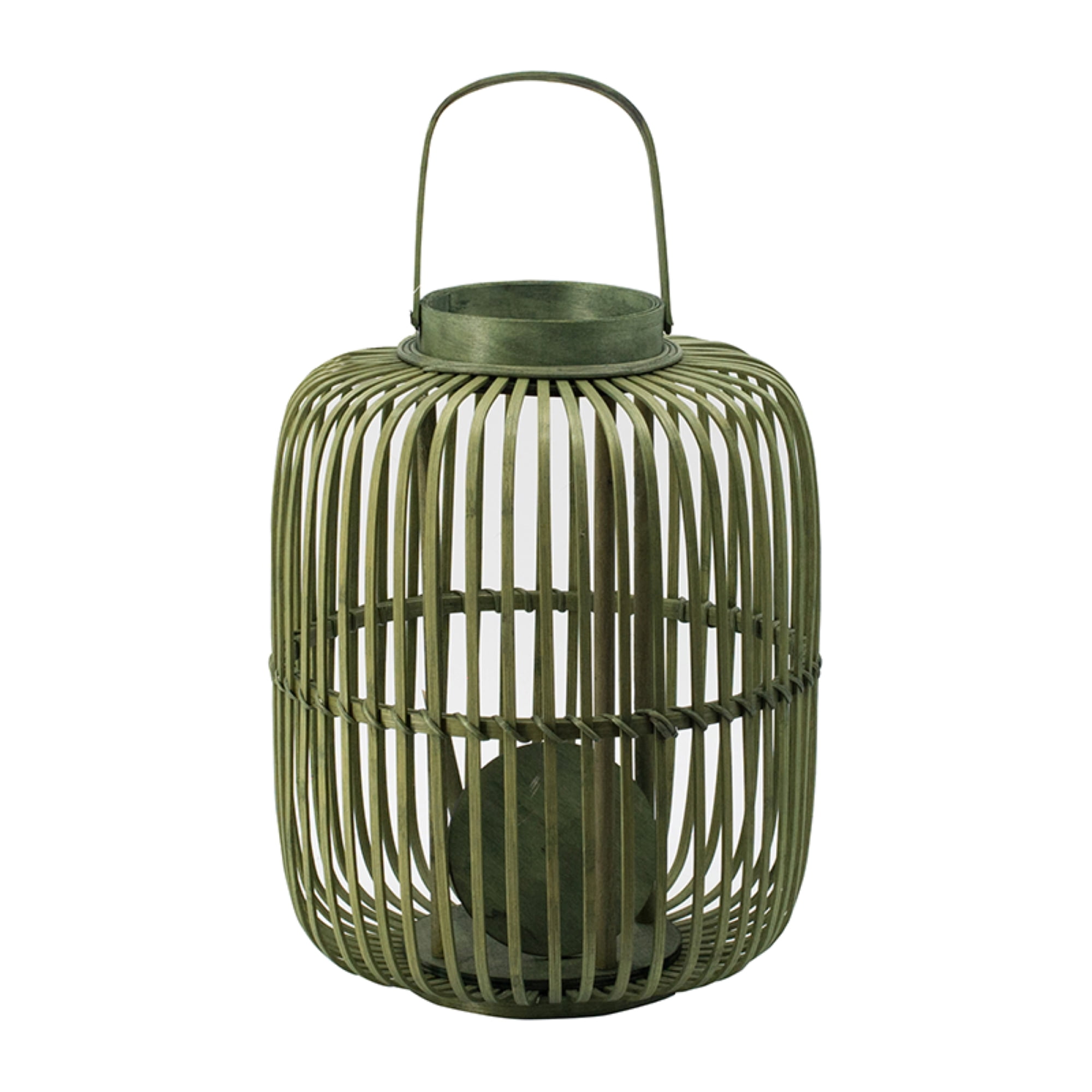 Green Bamboo and Glass Hanging Candle Lantern, 17"