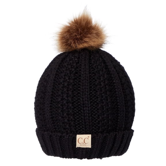 CC Kids Trending Lined Pom Beanie for Ages 1-5, Black