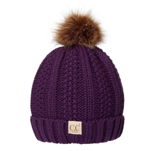 CC Kids Trending Lined Pom Beanie for Ages 1-5, Purple