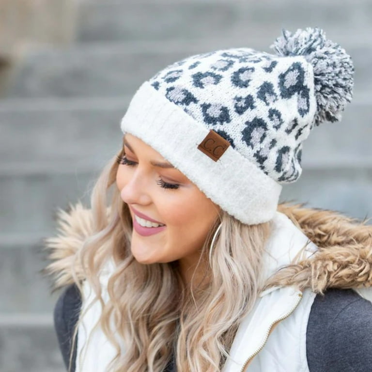 Knit Hat Cc Leopard Beanie CC Leopard Pom Beanie