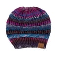 thumbnail image 1 of C.C Messy Bun Ponytail Beanie Warm Colorblock High Bun Hat, Purple Mix, 1 of 4