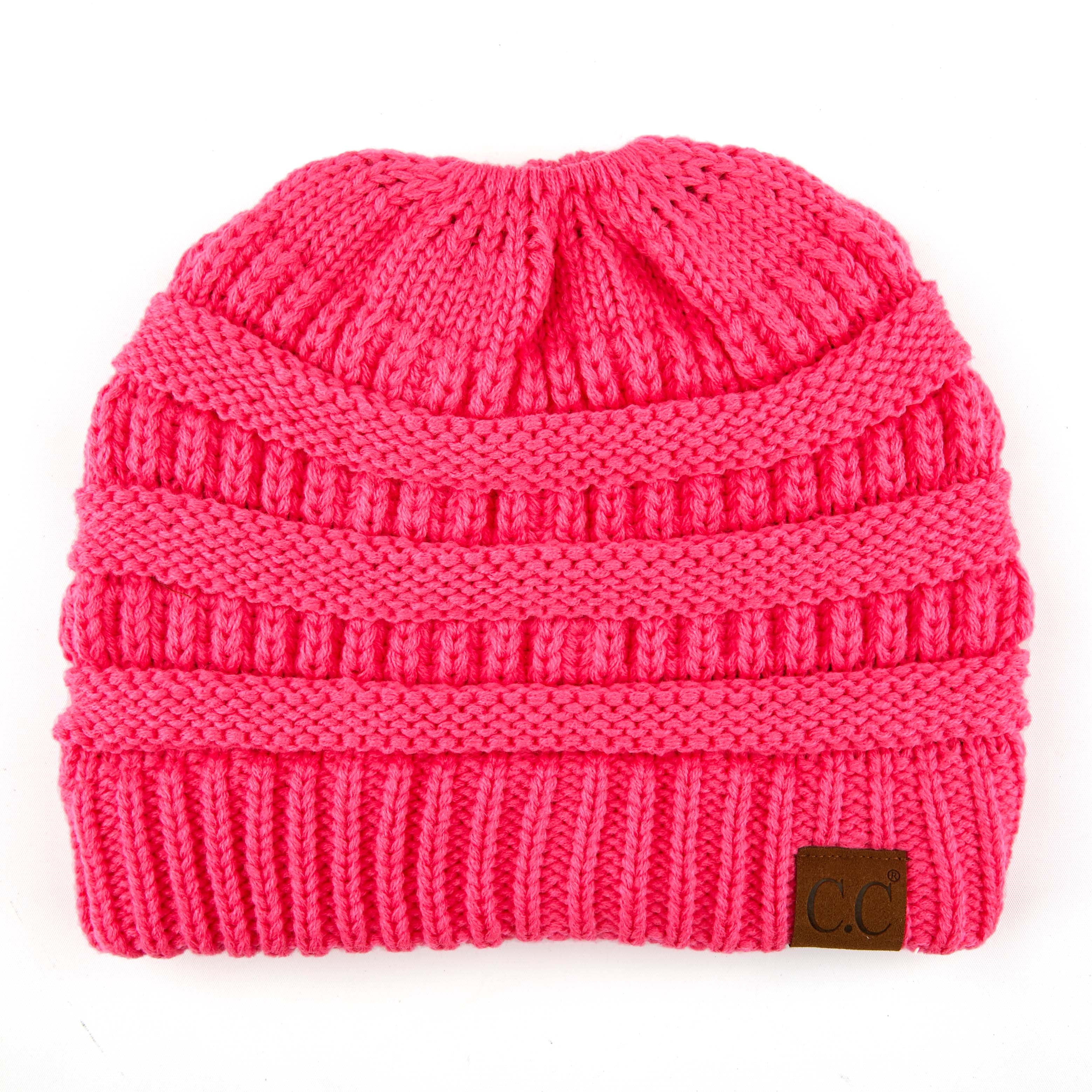 Women's Ponytail Beanie Hat - Stretch Knit Winter Hat With High Bun Opening, Soft Acrylic, One Size