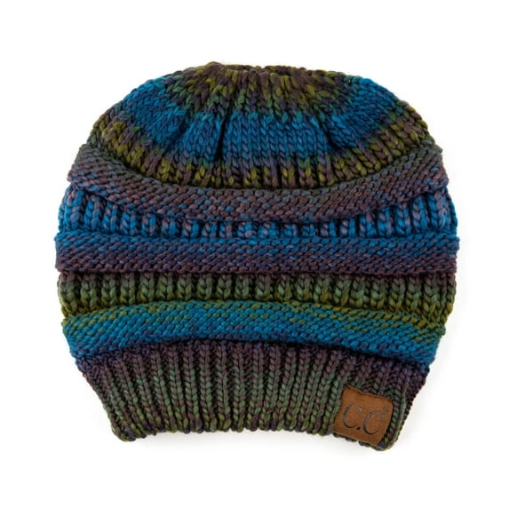 C.C Messy Bun Ponytail Beanie Soft Winter Hat for Women, Teal Mix