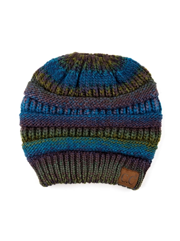 Messy Bun Ponytail Beanie Soft Winter Hat for Women, Teal Mix