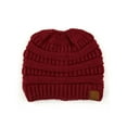 thumbnail image 1 of C.C Messy Bun Ponytail Beanie Cozy Knit Hat with Hair Opening, Maroon, 1 of 4