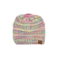 thumbnail image 1 of C.C Messy Bun Ponytail Beanie Soft Cozy Knit Hat, Yellow Multi, 1 of 4